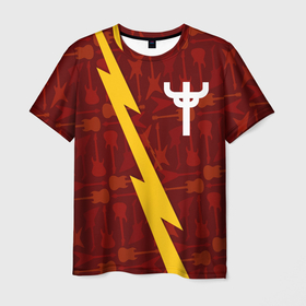 Мужская футболка 3D с принтом Judas Priest гитары и молния в Курске, 100% полиэфир | прямой крой, круглый вырез горловины, длина до линии бедер | 