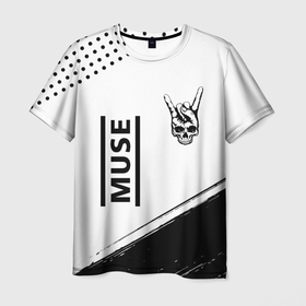 Мужская футболка 3D с принтом Muse и рок символ на светлом фоне , 100% полиэфир | прямой крой, круглый вырез горловины, длина до линии бедер | 