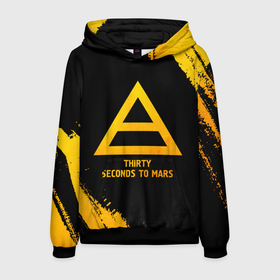 Мужская толстовка 3D с принтом Thirty Seconds to Mars   gold gradient в Санкт-Петербурге, 100% полиэстер | двухслойный капюшон со шнурком для регулировки, мягкие манжеты на рукавах и по низу толстовки, спереди карман-кенгуру с мягким внутренним слоем. | Тематика изображения на принте: 