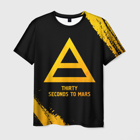 Мужская футболка 3D с принтом Thirty Seconds to Mars   gold gradient в Санкт-Петербурге, 100% полиэфир | прямой крой, круглый вырез горловины, длина до линии бедер | 