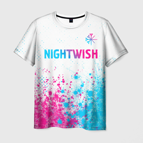 Мужская футболка 3D с принтом Nightwish neon gradient style: символ сверху в Кировске, 100% полиэфир | прямой крой, круглый вырез горловины, длина до линии бедер | 