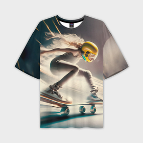Мужская футболка oversize 3D с принтом Девушка катается на скейте в шлеме в Санкт-Петербурге,  |  | Тематика изображения на принте: 