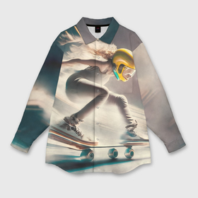 Мужская рубашка oversize 3D с принтом Девушка катается на скейте в шлеме в Кировске,  |  | 