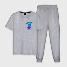 Мужская пижама хлопок с принтом Кролик и его барабаны в Тюмени, 100% хлопок | брюки и футболка прямого кроя, без карманов, на брюках мягкая резинка на поясе и по низу штанин
 | 
