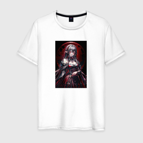Мужская футболка хлопок с принтом Аниме кровавая ведьма с розами в Екатеринбурге, 100% хлопок | прямой крой, круглый вырез горловины, длина до линии бедер, слегка спущенное плечо. | 