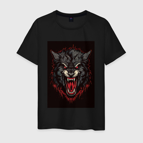 Мужская футболка хлопок с принтом Черный  волк в Курске, 100% хлопок | прямой крой, круглый вырез горловины, длина до линии бедер, слегка спущенное плечо. | 