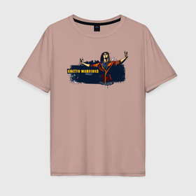 Мужская футболка хлопок Oversize с принтом Ghetto Warriors Dark Red в Тюмени, 100% хлопок | свободный крой, круглый ворот, “спинка” длиннее передней части | 