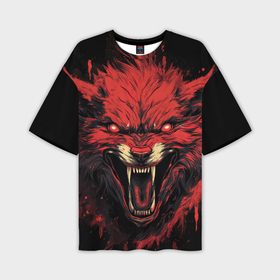 Мужская футболка oversize 3D с принтом Red   wolf в Санкт-Петербурге,  |  | 