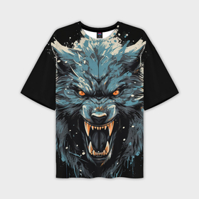 Мужская футболка oversize 3D с принтом Fantasy blue wolf в Новосибирске,  |  | 