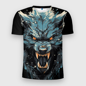 Мужская футболка 3D Slim с принтом Fantasy blue wolf в Кировске, 100% полиэстер с улучшенными характеристиками | приталенный силуэт, круглая горловина, широкие плечи, сужается к линии бедра | 