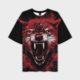 Мужская футболка oversize 3D с принтом Red      wolf в Курске,  |  | 