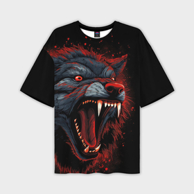 Мужская футболка oversize 3D с принтом Агрессивный   волк в Курске,  |  | 