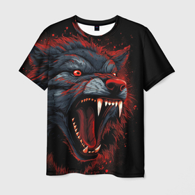 Мужская футболка 3D с принтом Агрессивный   волк в Санкт-Петербурге, 100% полиэфир | прямой крой, круглый вырез горловины, длина до линии бедер | 