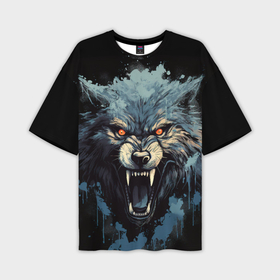 Мужская футболка oversize 3D с принтом Blue black  wolf в Новосибирске,  |  | 