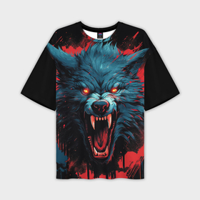 Мужская футболка oversize 3D с принтом Wolf black  red в Санкт-Петербурге,  |  | 