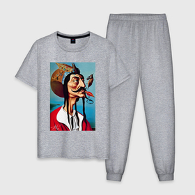 Мужская пижама хлопок с принтом Портрет Сальвадора Дали   нейросеть в Екатеринбурге, 100% хлопок | брюки и футболка прямого кроя, без карманов, на брюках мягкая резинка на поясе и по низу штанин
 | 