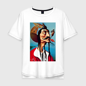 Мужская футболка хлопок Oversize с принтом Портрет Сальвадора Дали   нейросеть в Екатеринбурге, 100% хлопок | свободный крой, круглый ворот, “спинка” длиннее передней части | Тематика изображения на принте: 