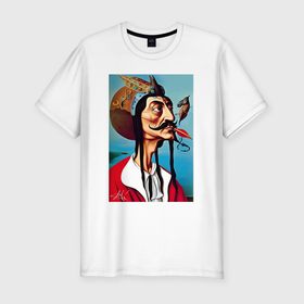 Мужская футболка хлопок Slim с принтом Портрет Сальвадора Дали   нейросеть в Екатеринбурге, 92% хлопок, 8% лайкра | приталенный силуэт, круглый вырез ворота, длина до линии бедра, короткий рукав | 
