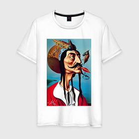 Мужская футболка хлопок с принтом Портрет Сальвадора Дали   нейросеть в Екатеринбурге, 100% хлопок | прямой крой, круглый вырез горловины, длина до линии бедер, слегка спущенное плечо. | 