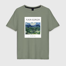Мужская футболка хлопок Oversize с принтом Ван Гог  Van Gogh в Тюмени, 100% хлопок | свободный крой, круглый ворот, “спинка” длиннее передней части | Тематика изображения на принте: 