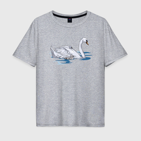 Мужская футболка хлопок Oversize с принтом Лебедь с лебедятами , 100% хлопок | свободный крой, круглый ворот, “спинка” длиннее передней части | Тематика изображения на принте: 