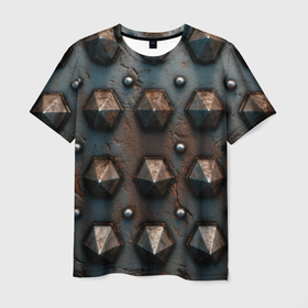 Мужская футболка 3D с принтом Металлическая шипованная текстура , 100% полиэфир | прямой крой, круглый вырез горловины, длина до линии бедер | 