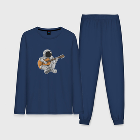 Мужская пижама с лонгсливом хлопок с принтом Космонавт сидит с гитарой в Курске,  |  | 