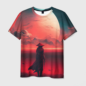 Мужская футболка 3D с принтом Красная планета , 100% полиэфир | прямой крой, круглый вырез горловины, длина до линии бедер | 