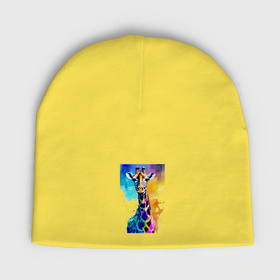 Мужская шапка демисезонная с принтом Маленький жирафёнок   Африка   акварель в Кировске,  |  | Тематика изображения на принте: 
