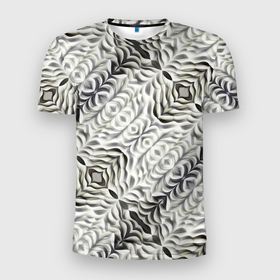 Мужская футболка 3D Slim с принтом Черно белые складки в Белгороде, 100% полиэстер с улучшенными характеристиками | приталенный силуэт, круглая горловина, широкие плечи, сужается к линии бедра | 