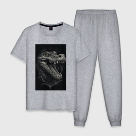 Мужская пижама хлопок с принтом Крокодил стиль тату в Тюмени, 100% хлопок | брюки и футболка прямого кроя, без карманов, на брюках мягкая резинка на поясе и по низу штанин
 | 