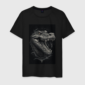 Мужская футболка хлопок с принтом Крокодил стиль тату в Петрозаводске, 100% хлопок | прямой крой, круглый вырез горловины, длина до линии бедер, слегка спущенное плечо. | 