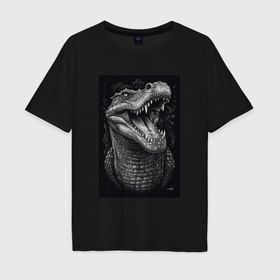 Мужская футболка хлопок Oversize с принтом Крокодил острые зубы в Новосибирске, 100% хлопок | свободный крой, круглый ворот, “спинка” длиннее передней части | 