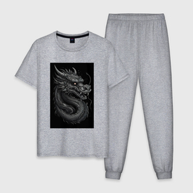 Мужская пижама хлопок с принтом Дракон стиль тату в Екатеринбурге, 100% хлопок | брюки и футболка прямого кроя, без карманов, на брюках мягкая резинка на поясе и по низу штанин
 | 