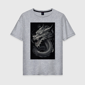 Женская футболка хлопок Oversize с принтом Черный  дракон в Кировске, 100% хлопок | свободный крой, круглый ворот, спущенный рукав, длина до линии бедер
 | 