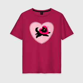 Женская футболка хлопок Oversize с принтом Черная кошка любви , 100% хлопок | свободный крой, круглый ворот, спущенный рукав, длина до линии бедер
 | 