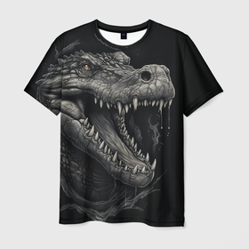 Мужская футболка 3D с принтом Крокодил  стиль  тату в Курске, 100% полиэфир | прямой крой, круглый вырез горловины, длина до линии бедер | Тематика изображения на принте: 