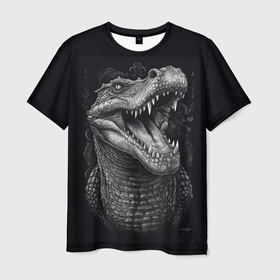 Мужская футболка 3D с принтом Крокодил  стиль   тату в Белгороде, 100% полиэфир | прямой крой, круглый вырез горловины, длина до линии бедер | 