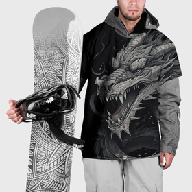 Накидка на куртку 3D с принтом Дракон черно белый стиль в Рязани, 100% полиэстер |  | 