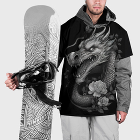 Накидка на куртку 3D с принтом Дракон  и   розы в Белгороде, 100% полиэстер |  | Тематика изображения на принте: 