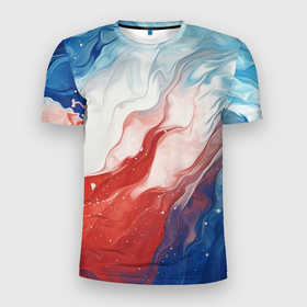 Мужская футболка 3D Slim с принтом Белый синий красный в Кировске, 100% полиэстер с улучшенными характеристиками | приталенный силуэт, круглая горловина, широкие плечи, сужается к линии бедра | 