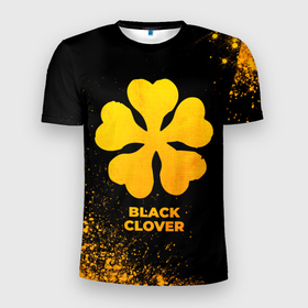 Мужская футболка 3D Slim с принтом Black Clover   gold gradient в Белгороде, 100% полиэстер с улучшенными характеристиками | приталенный силуэт, круглая горловина, широкие плечи, сужается к линии бедра | Тематика изображения на принте: 