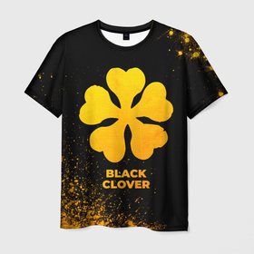 Мужская футболка 3D с принтом Black Clover   gold gradient в Екатеринбурге, 100% полиэфир | прямой крой, круглый вырез горловины, длина до линии бедер | Тематика изображения на принте: 