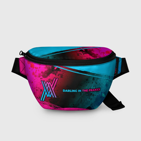 Поясная сумка 3D с принтом Darling in the FranXX   neon gradient: надпись и символ в Санкт-Петербурге, 100% полиэстер | плотная ткань, ремень с регулируемой длиной, внутри несколько карманов для мелочей, основное отделение и карман с обратной стороны сумки застегиваются на молнию | 
