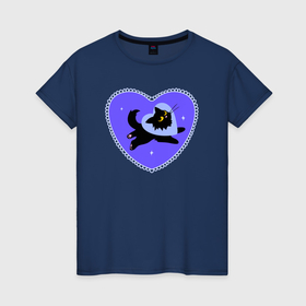 Женская футболка хлопок с принтом Холодное сердце и кошка любви в Курске, 100% хлопок | прямой крой, круглый вырез горловины, длина до линии бедер, слегка спущенное плечо | Тематика изображения на принте: 