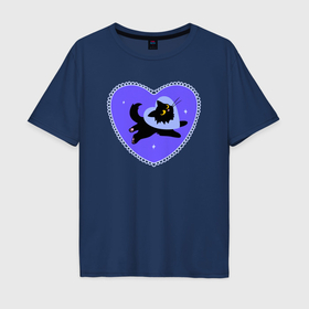 Мужская футболка хлопок Oversize с принтом Холодное сердце и кошка любви , 100% хлопок | свободный крой, круглый ворот, “спинка” длиннее передней части | 