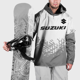 Накидка на куртку 3D с принтом Suzuki speed на светлом фоне со следами шин: символ сверху в Белгороде, 100% полиэстер |  | 