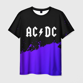 Мужская футболка 3D с принтом AC DC purple grunge в Курске, 100% полиэфир | прямой крой, круглый вырез горловины, длина до линии бедер | 