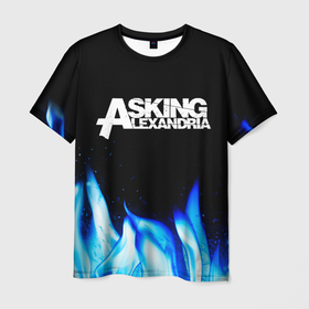 Мужская футболка 3D с принтом Asking Alexandria blue fire , 100% полиэфир | прямой крой, круглый вырез горловины, длина до линии бедер | Тематика изображения на принте: 
