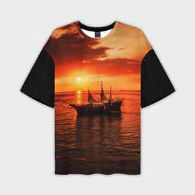Мужская футболка oversize 3D с принтом Яхта в вечернем море в Екатеринбурге,  |  | 